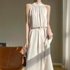 2024 Summer Women's French Retro Acetate Satin Halter Neck Sleeveless Dress