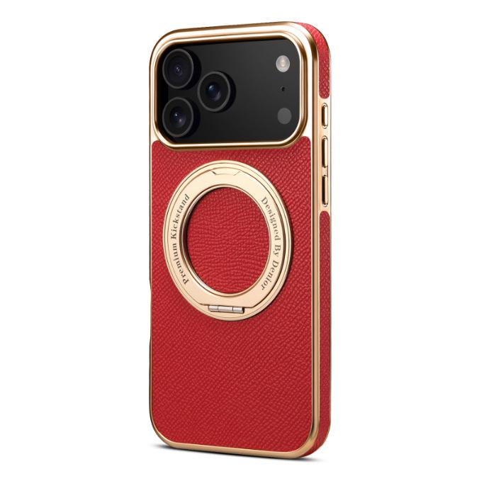 Senior Genuine Leather iPhone 17 Pro Max Electroplated Magnetic Case with Stand 16 Pro