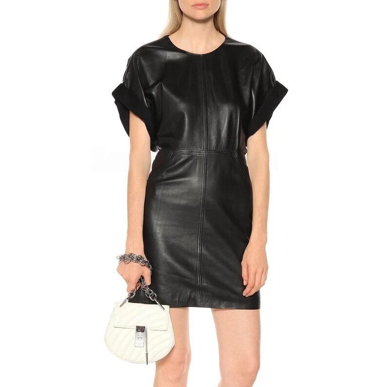 

Ручная работа Повседневное Вечернее Черное Женское Платье из Натуральной Кожи Ягненка Стильный Дизайнерский S чёрный