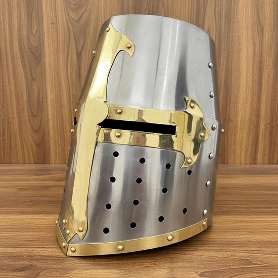 Crusader Helmet Brass Trim  Knights Templar Helmet Practice Armor for Reenactment & Cosplay