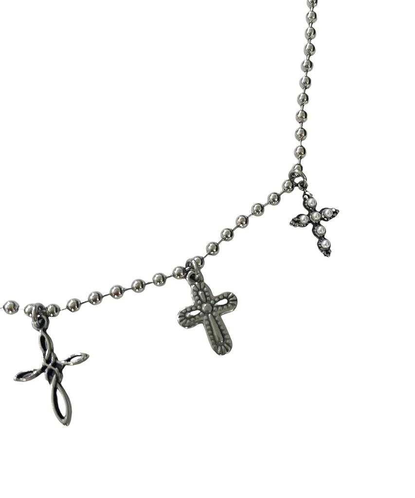 Sk8Er Rock Multi Cross Ball Chain Surgical Steel Necklace ((Steel))