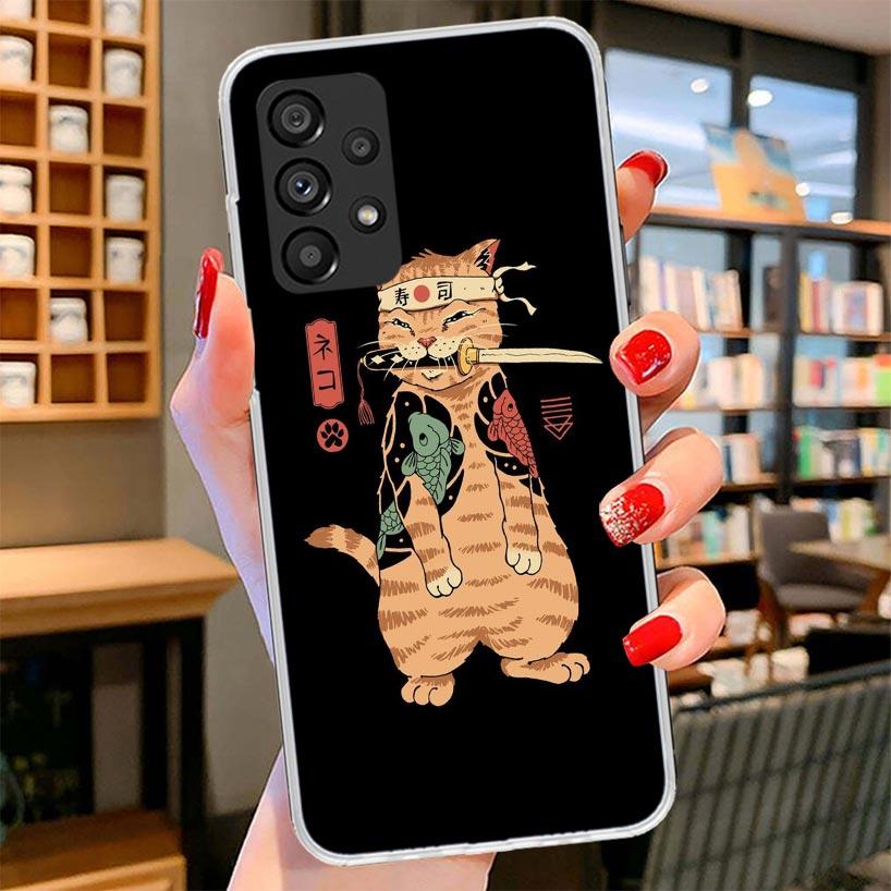 Ramen Sushi Samurai Tattoo Cat Phone Case For Samsung Galaxy A17 A37 A57 A16 A26 A36 A56 A15 A25 A35 A55 A14 A24 A34 A54 A13 A23