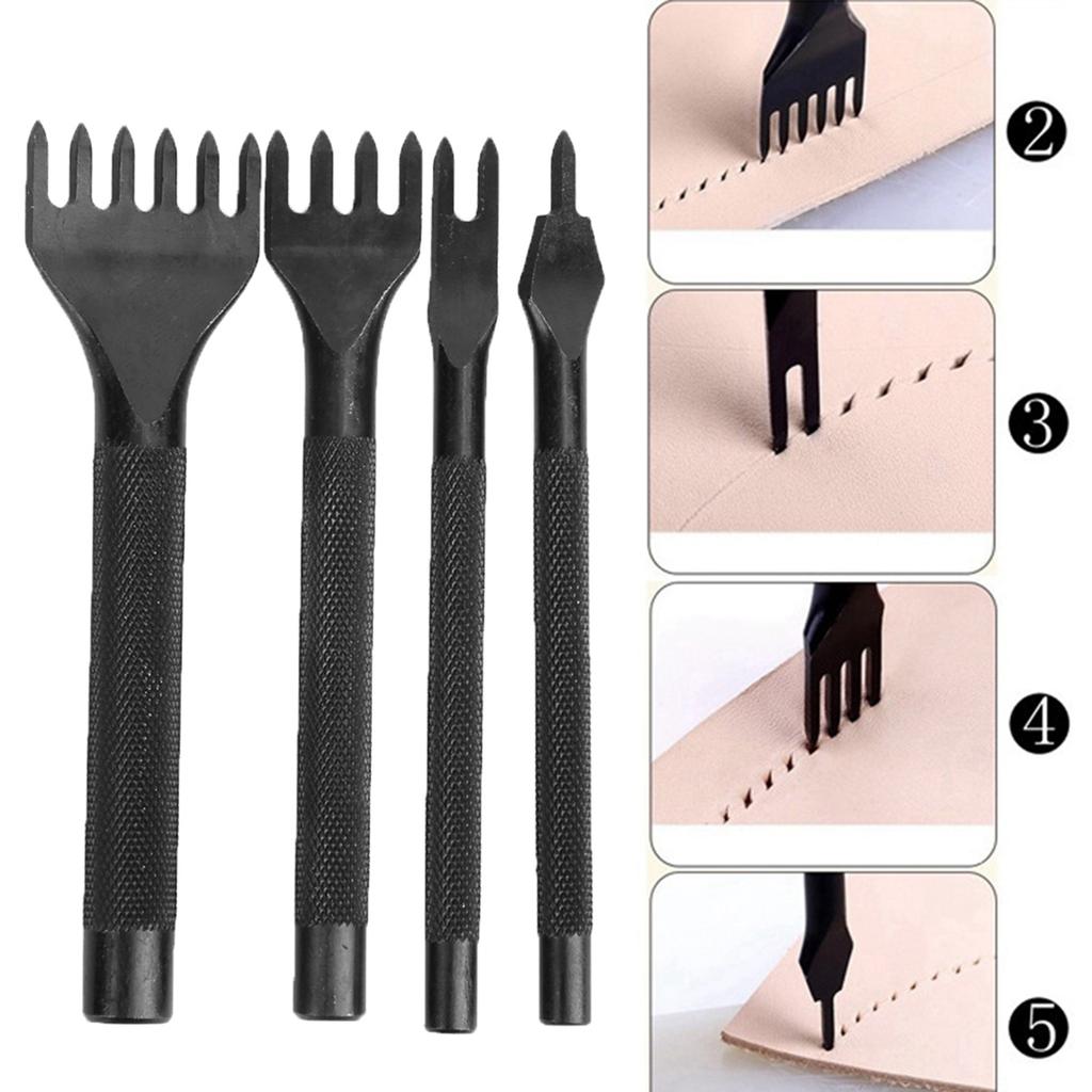 4 Pcs Prong Chisel Kit Leather Craft DIY Tool Black Electroplating Leather Craft Chisel5mm