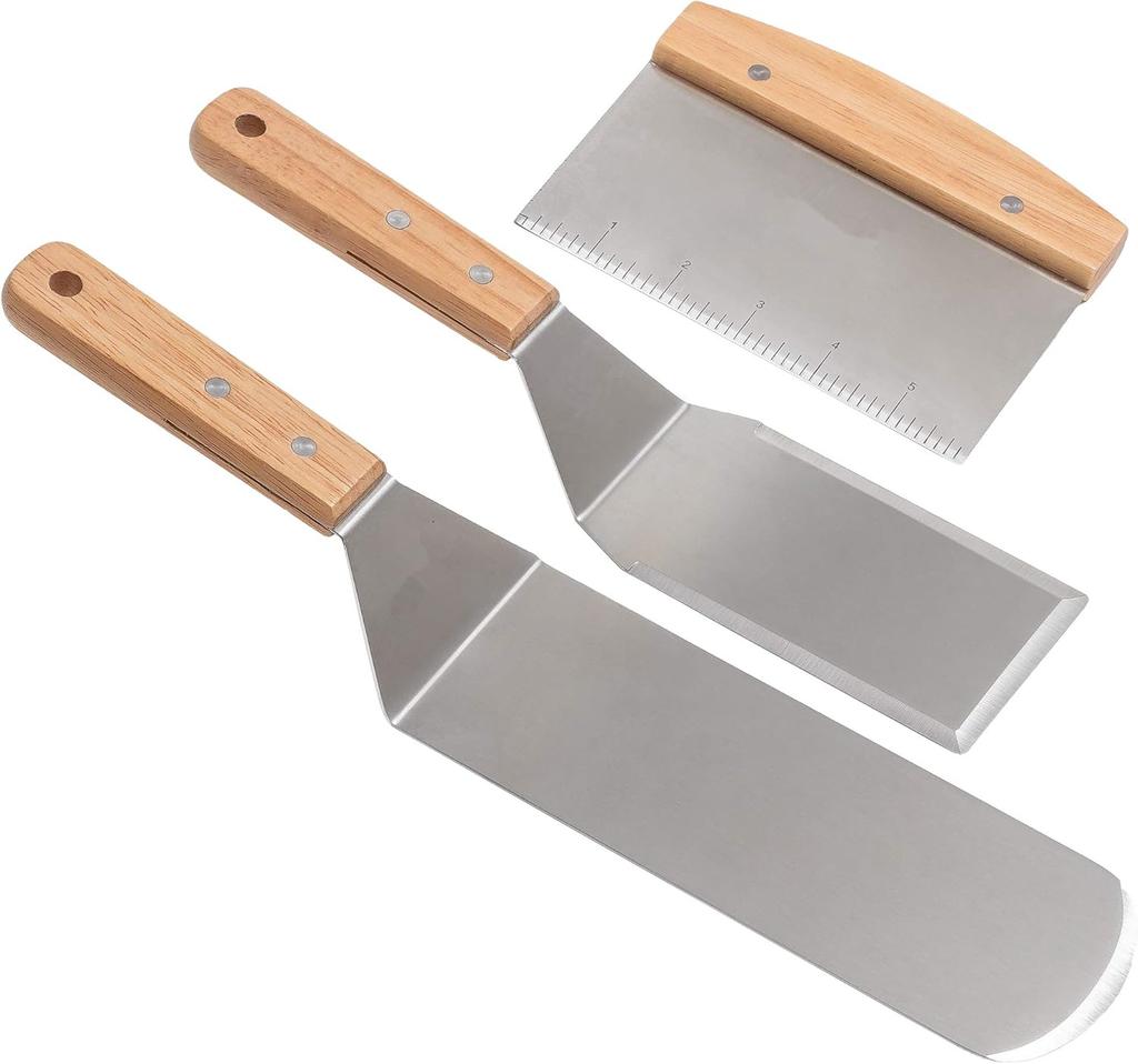 LMETJMA Metal Spatula Turner Set Stainless Steel Griddle Scraper Flat Spatula Pancake Flipper Hamburger Turner Pancake Flipper