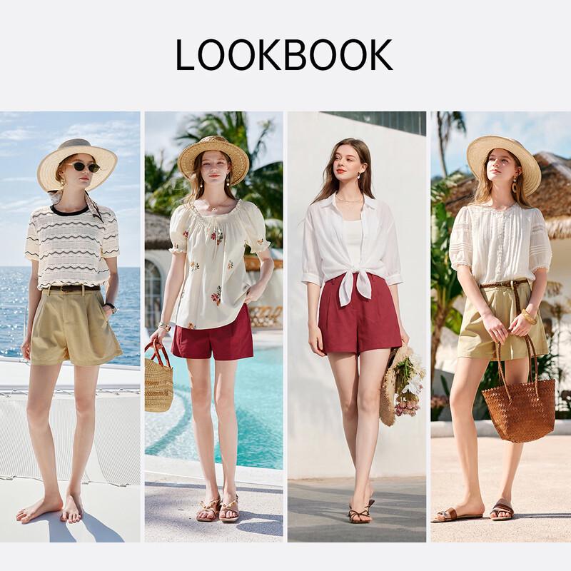 Xiangying Women's Pure Cotton High-Waist Wide-Leg Shorts