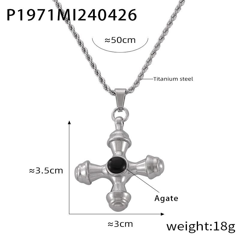 Retro Fashion Light Luxury Tiger'S Eye Stone Cross Pendant Collarbone Chain Niche Gold New Necklace Women