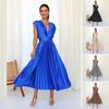 Women's Sleeveless Deep V Neck Maxi Dress Summer Pleated High Waist Backless Cocktail Long Dress for Evening Club Party