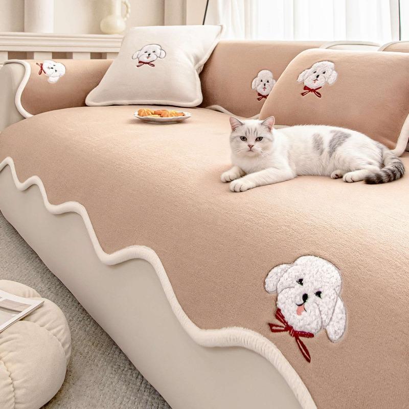 Thickened Sofa Cover Fabric For Autumn And Winter New Fixed Anti Slip One-Piece Straight Row Sofa Cushion Cover Soft And Warm