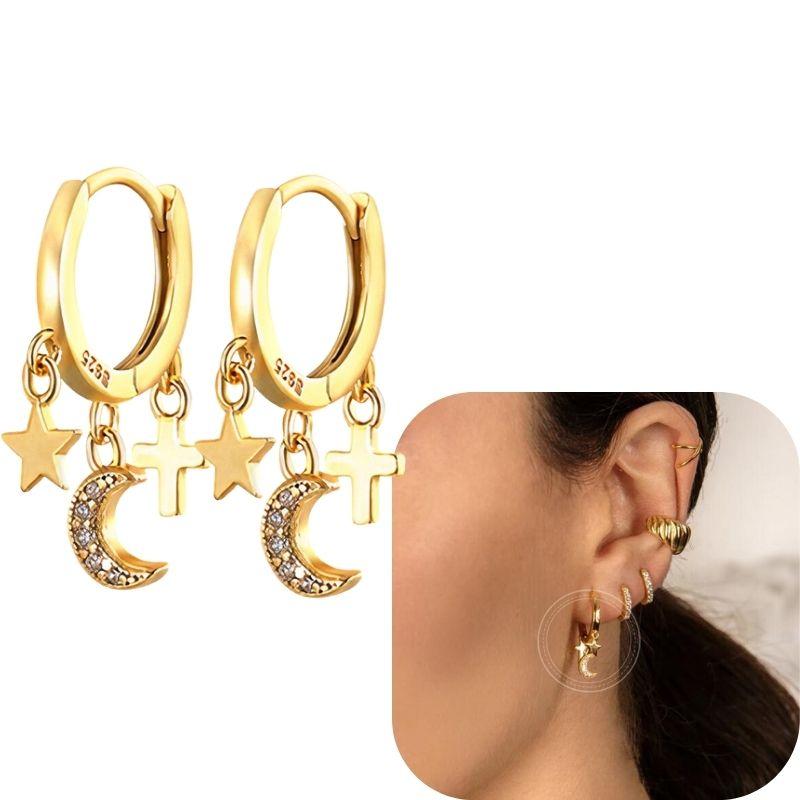

925 Silver Needle Moon/star Pendant Gold Earrings Trend Small Hoop Earrings for Women Wedding Premium Luxury Jewelry