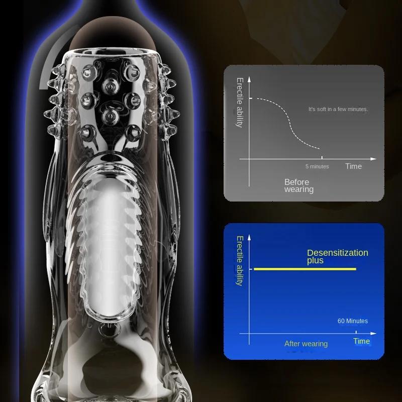 Enlarged and Thickened Vibrator Penis Sleeve Lock Sperm Foreskin Bondage Sleeve Delay Ejaculation Sex Toys for Men Couples