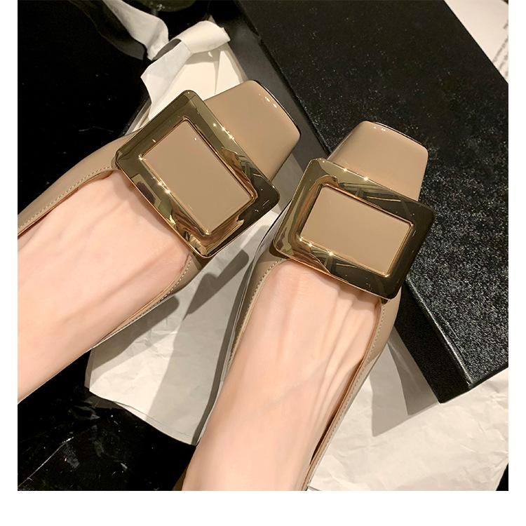 Cowhide Version~ Classic Square Buckle Shoes, Leather Flat-bottomed Commuting Single Shoes, Women's Shallow Mouth Square Head Low Heel Mary Jane Shoes