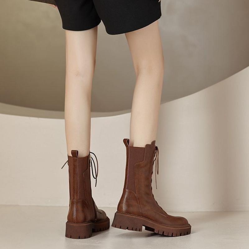 Fashion Autumn Winter Platform Half High Boots for Women Trend 2025 Gothic Pu On Promotion Gyaru Large Size Warm 39 Mid Calf Shoes Woman