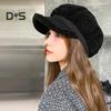 Achteckige Wintermütze aus dickem Plüsch, kurze Krempe, Kontrastfarbe, hält warm, Schirmmütze im literarischen Retro-Stil, Kopfbedeckung für die Arbeit, Reisen, den Alltag
