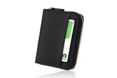 LASIEM Mini-Geldbörse aus echtem Leder mit Kartenskimming und verstaut Scheine ohne Falten, Damenetui, Prävention, Münz-Durchgriffsfunktion, (Schwarz)