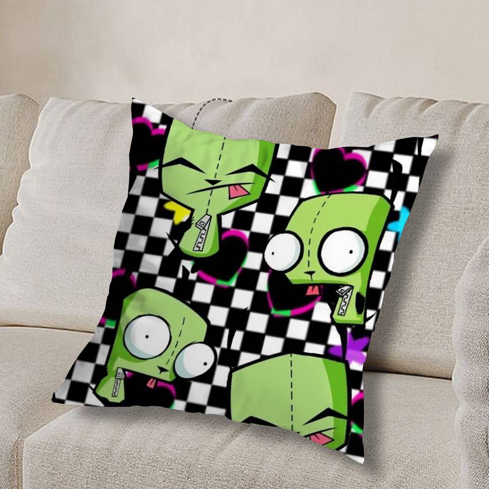 cool Invader Zim Gir I love Pillow Case Square Double-Sided Printing Short Plush Sofa Cushion Cover Bedroom Bedside Pillow
