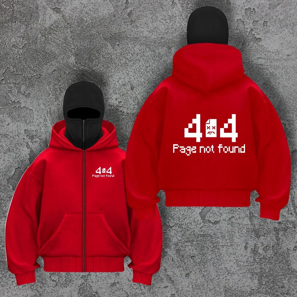 Oversized Street Style Hooded Sweatshirt, Face Mask, Ninja 404, High-end Hoodie Zipper Not Found