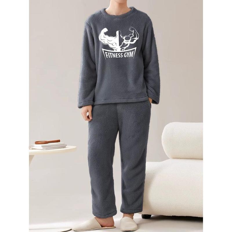 

Посадка и мягкий эластичный материал, мужской фланелевый комплект для отдыха, идеально подходит для работы из дома и ленивых выходных XXL серый