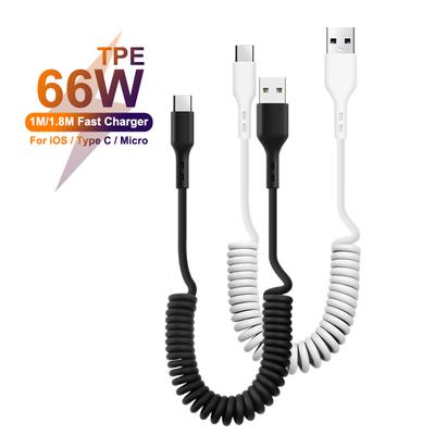 66 W USB Type C ātrās uzlādes kabelis priekš Xiaomi Poco Spring Micro USB vads Ātrās uzlādes izvelkams tālruņa lādētāja vads