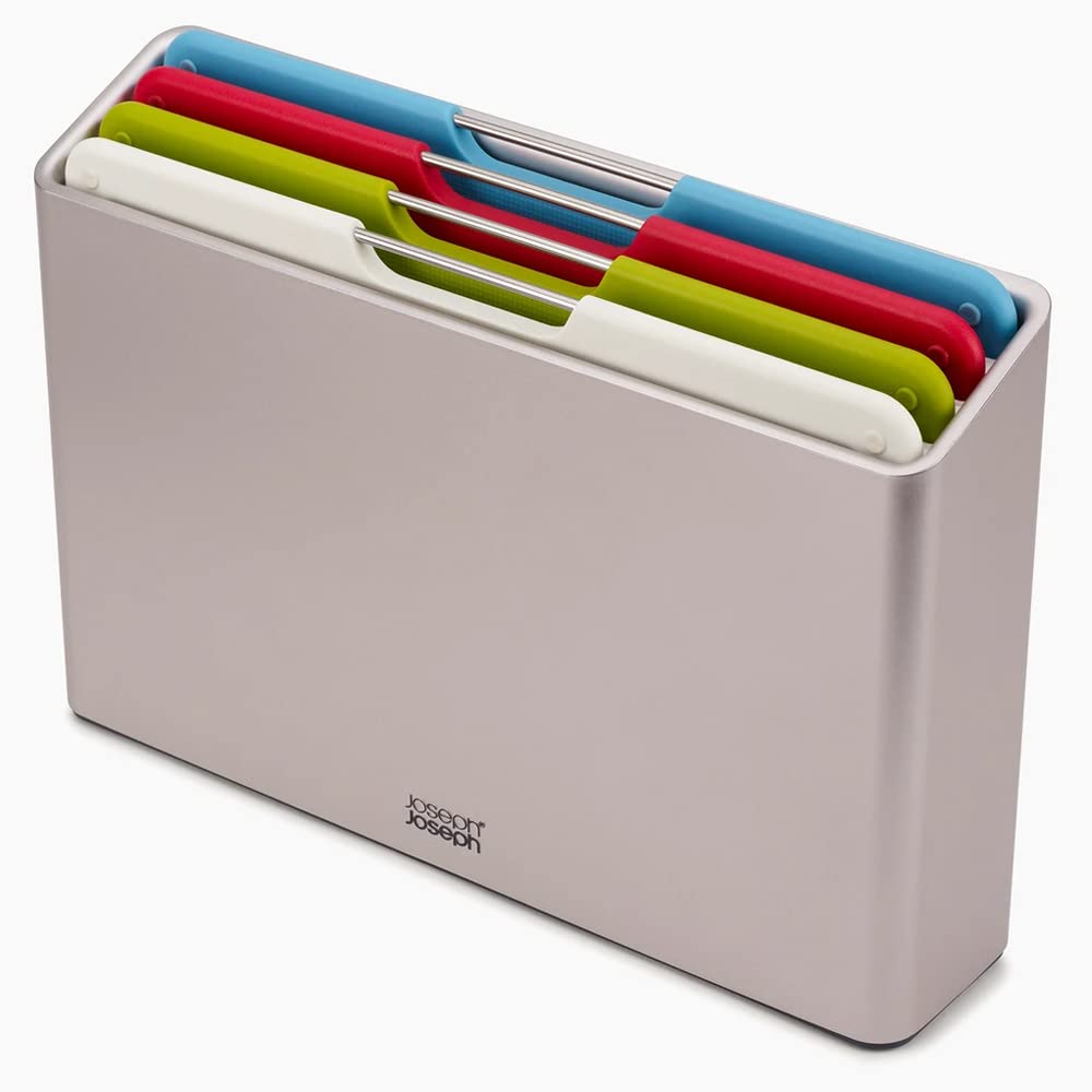 [Authentic] Joseph Joseph Double-Sided Cutting Board Set, Folio Regular, Silver (Cutting Board Size: 20 X 30 Cm), Color-Coded for Easy Use, 60187