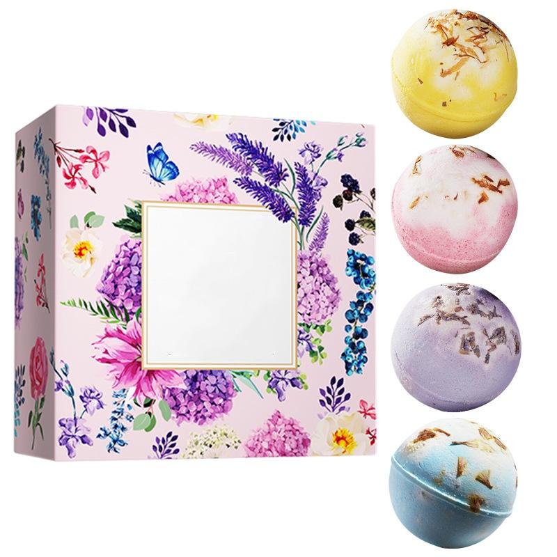 

Lavender Dried Flower Bath Bomb, Exploding Bath Salt Ball with Real Flowers,Relaxing Aromatherapy Spa Fizzy Ball, Moisturizing Skin Softener for Women 100g x 4pcs