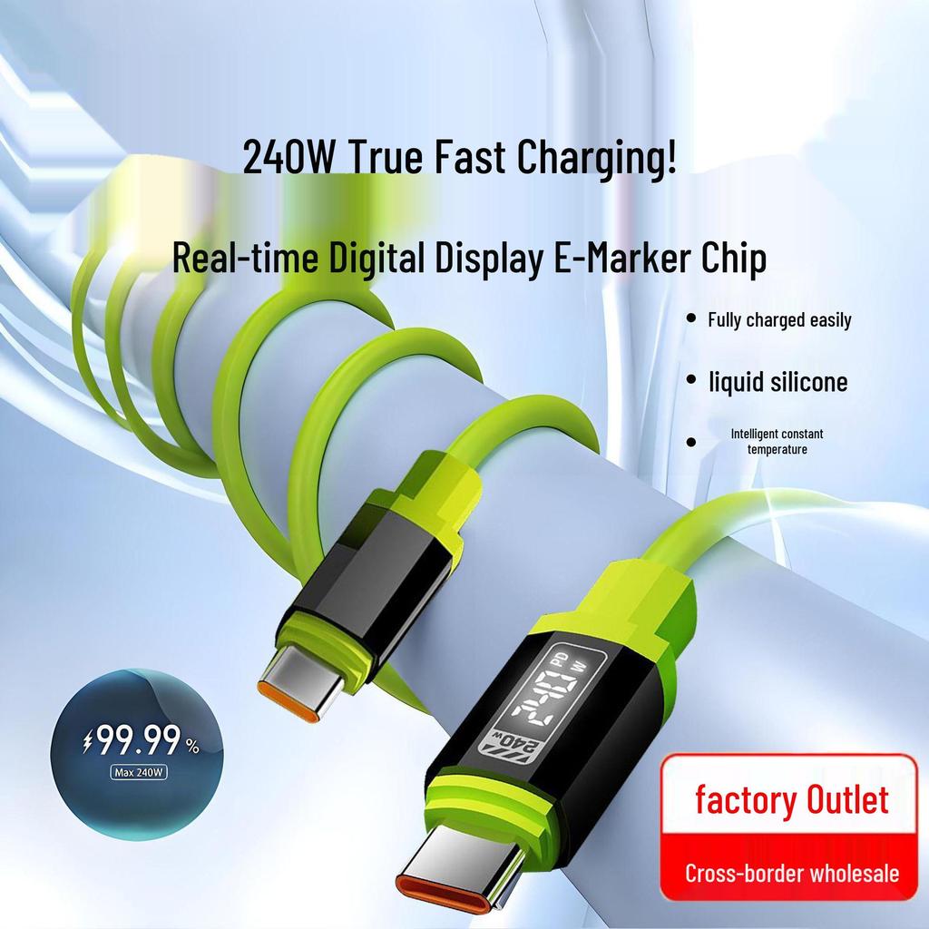 120W Dual Type-C Fast Charging Cable for MacBook, Apple, Huawei Laptops with Digital Display