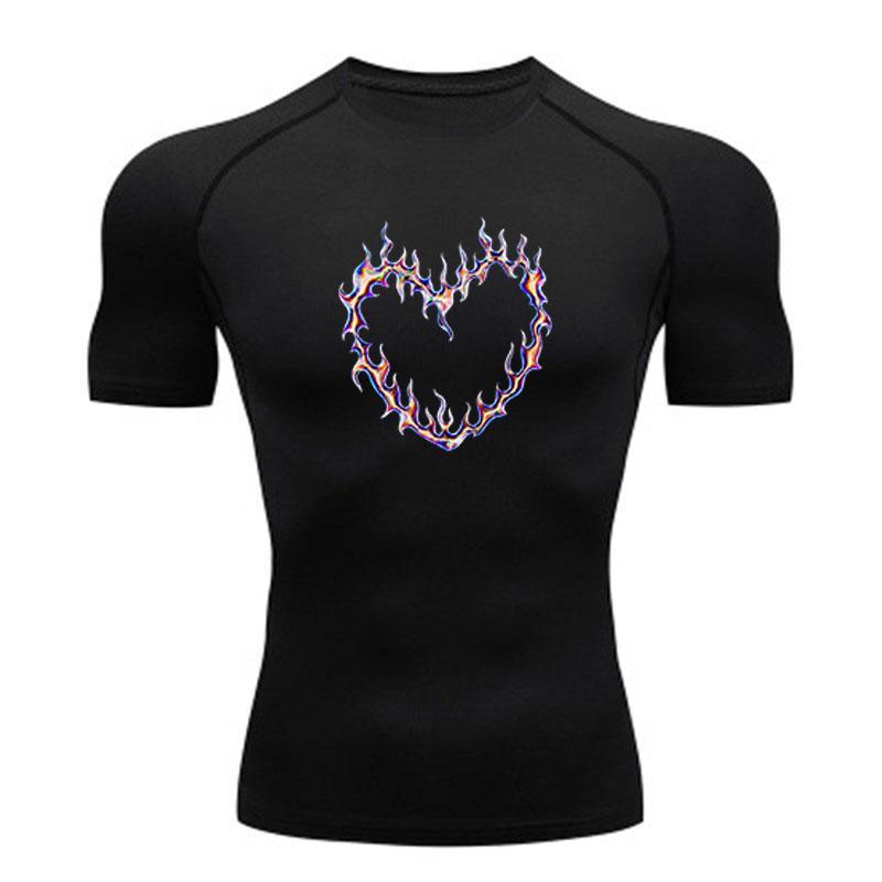 Men's Compression Workout T-Shirt, Thorn Heart Pattern Quick