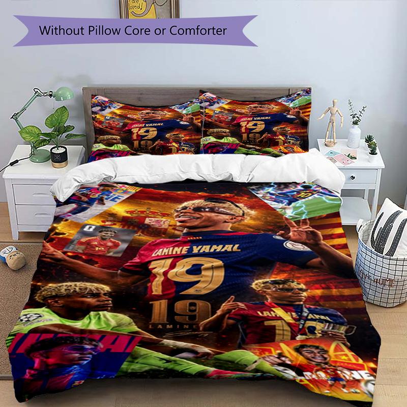Lamine Yamal Football Graphic Bedding Set,Cozy Bed Linen for Teen Boys Bedroom Decoration,Perfect Birthday Gift,Washable Duvet Cover with Pillowcases,