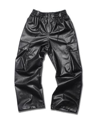 ROCKPSYCHO Leather Wide Big Cargo Pants