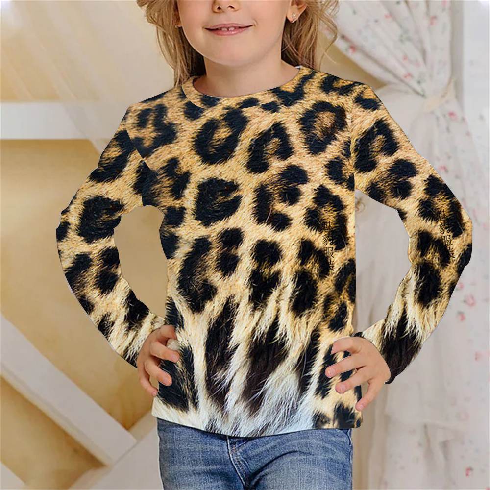 Kinder Langarm T-Shirt Tier Tigerfell Leopardenmuster 3D-Druck Mädchen Top