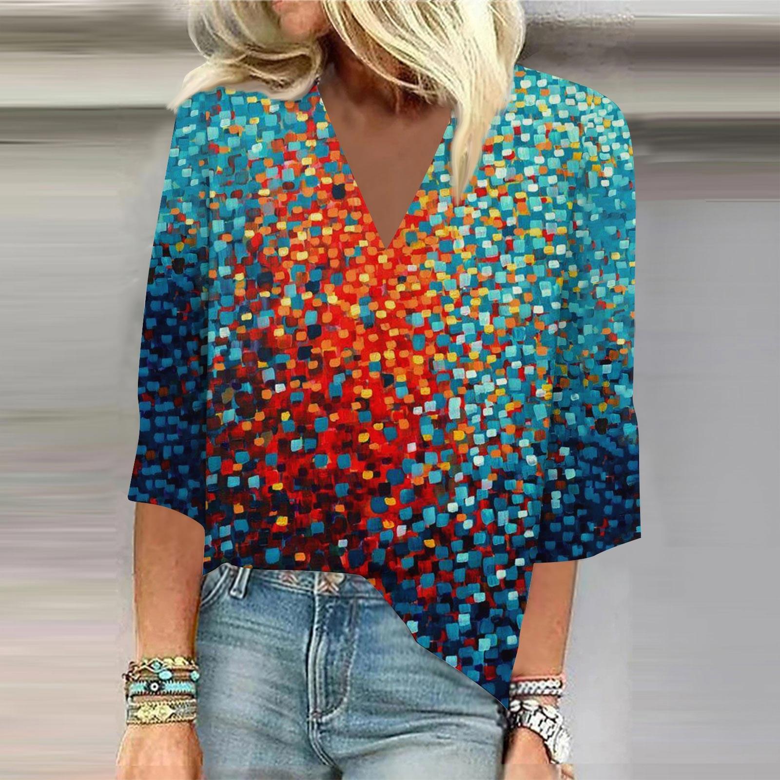 

Женская рубашка, блузка, повседневные свободные рубашки, рукава 3/4, топы с v-образным вырезом и принтом, топы с принтом, футболки, футболки XXXL оранжевый