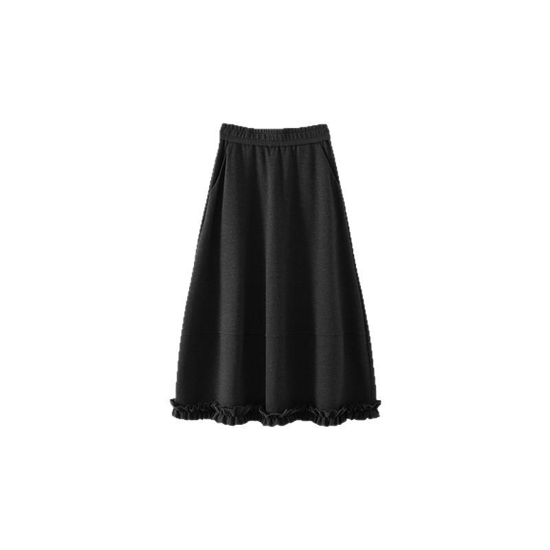

Retro Style Ruffled Patchwork Midi Skirt - Autumn/Winter, Loose Fit, High Waist, Wide Hem, A-line Skirt for Women M (recommended for 96-110 jin) темно-серого