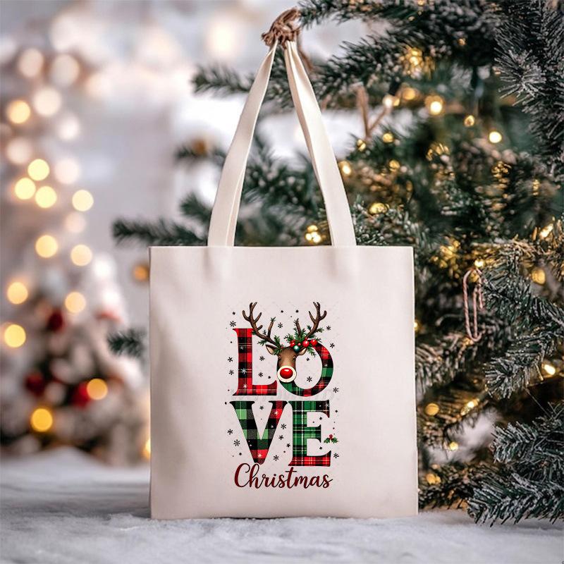 Christmas Christmas Printed Canvas Bag Large Capacity Casual Trend Student Shoulder Bag Tote Bag
