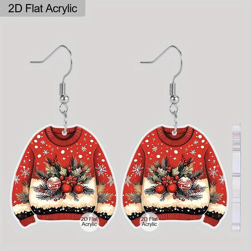

1 пара красных акриловых серег-свитеров с рождественским узором для женщин, модные серьги, серьги для зимних праздников, ювелирные изделия, рождественский подарок