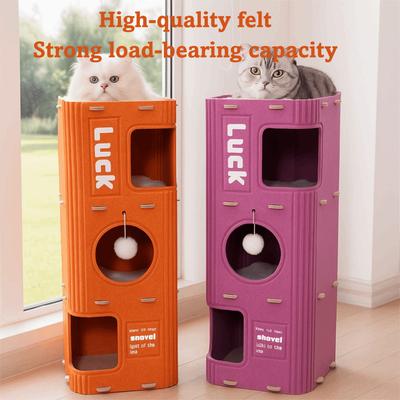 2 Floors/3 Floors Cat Bed Tree Hole Climbing Cat Castle House Japanese Style All-in-one Cat Scratching Post Four Seasons