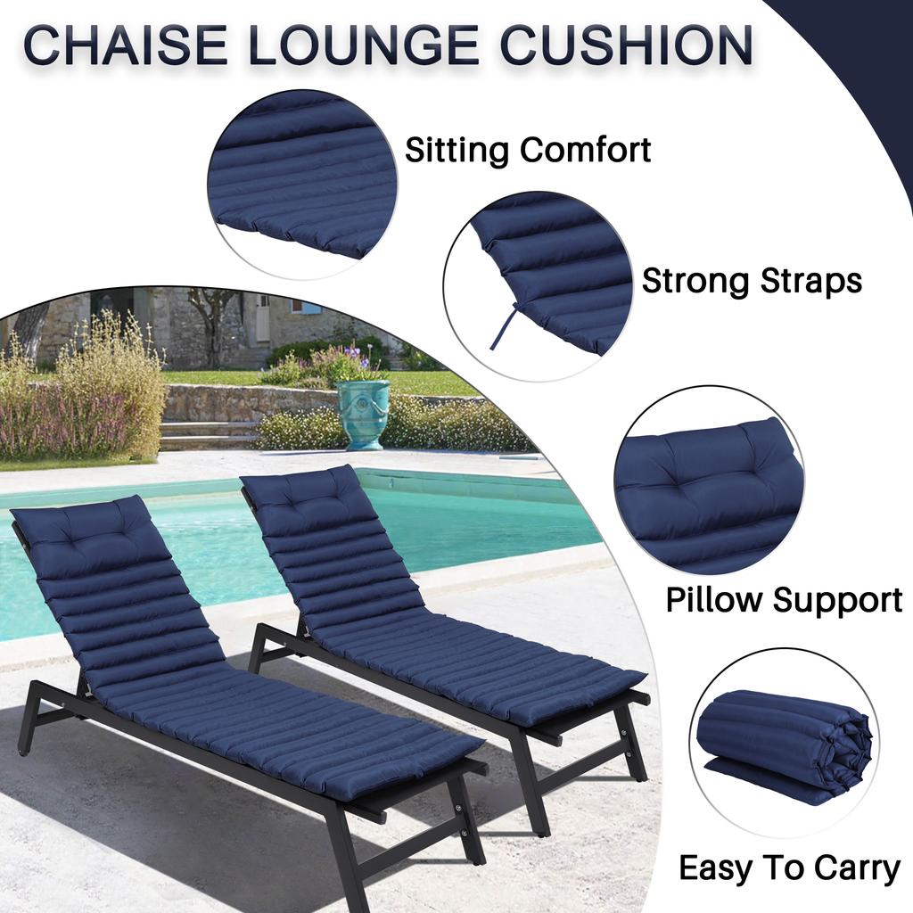 2-Piece Set Outdoor Lounger Cushions, Replacement Cushions for Garden Furniture, Seat Cushions for Loungers – Navy Blue