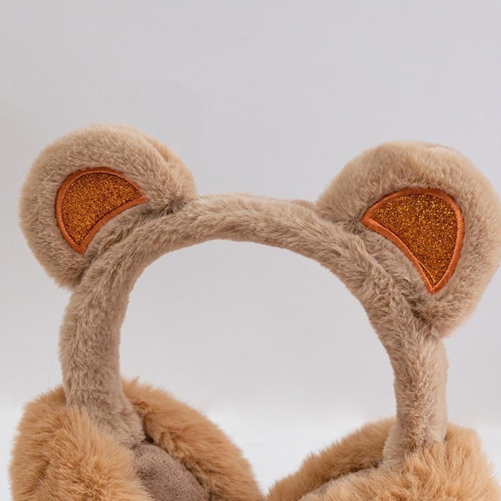 Anti-Freeze Sequins Bear Ear Earmuffs Plush Winter Ear Muffs Cute Ear Cover  for Women Girls