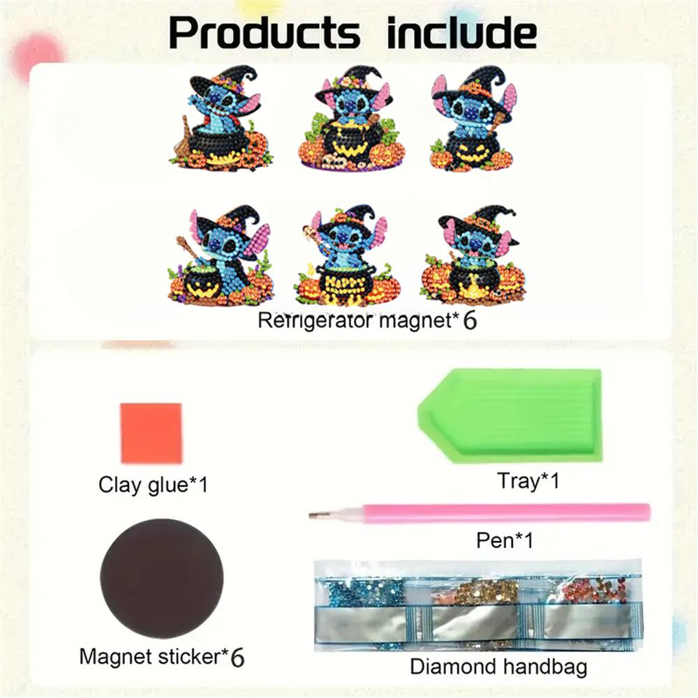 6pcs/Set Halloween Series Diamond Painting Magnets for Refrigerator Diamond Art Fridge Magnets for Adults Diamond Art Refrigerator Magnets Kits