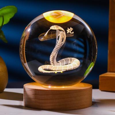 Zodiac Crystal Zodiac Lucky Feng Good Lucky Crystal New Twelve Tabletop and New Home Commercial Use Figurine, Snake, Snake, Snake, Ball, Ornament,