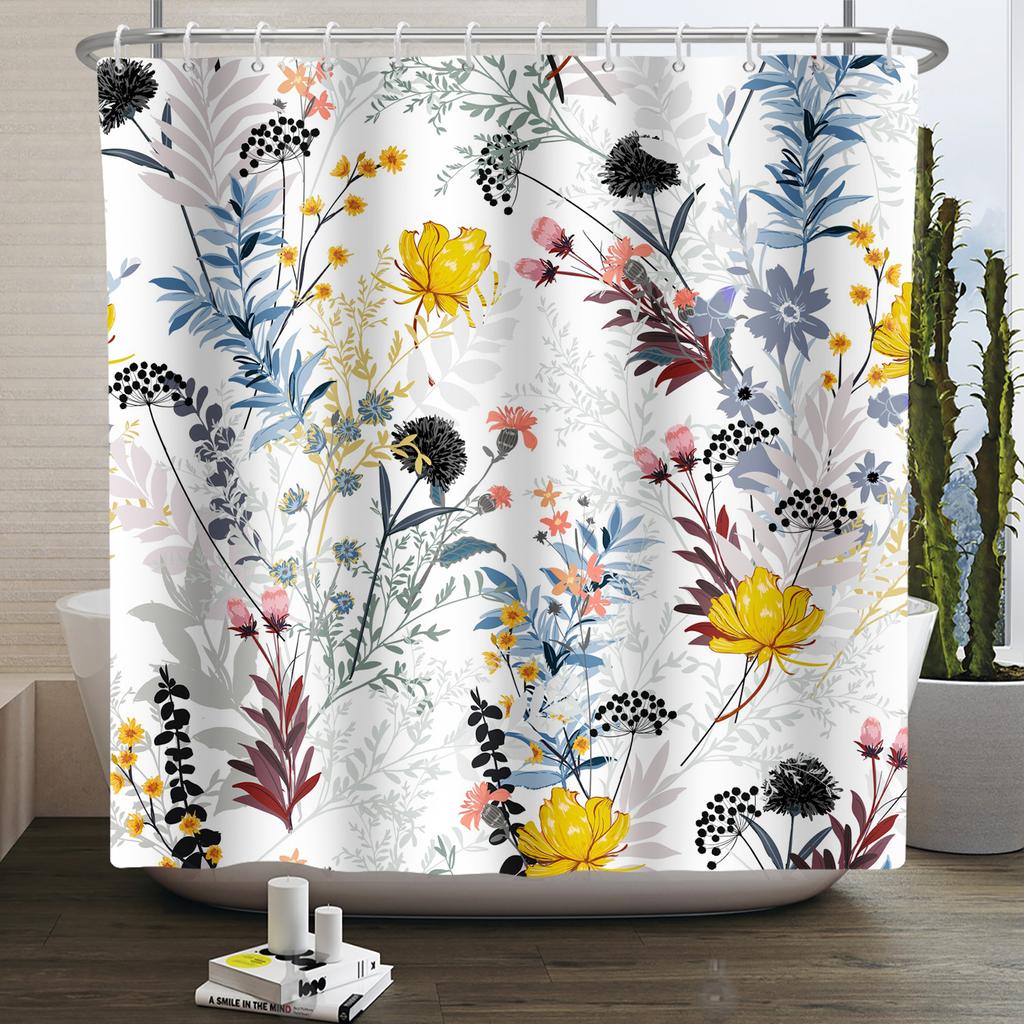 Bathroom Curtain with Fabric 180x180 Colorful Floral Spring Blossom Tree Boho Bathtub Waterproof Shower Curtains With Hooks