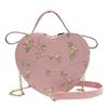 Borse rotonde a forma di cuore in pizzo dolce femminile Borse a tracolla in pelle PU di alta qualità per borse a tracolla a catena di fiori freschi da donna