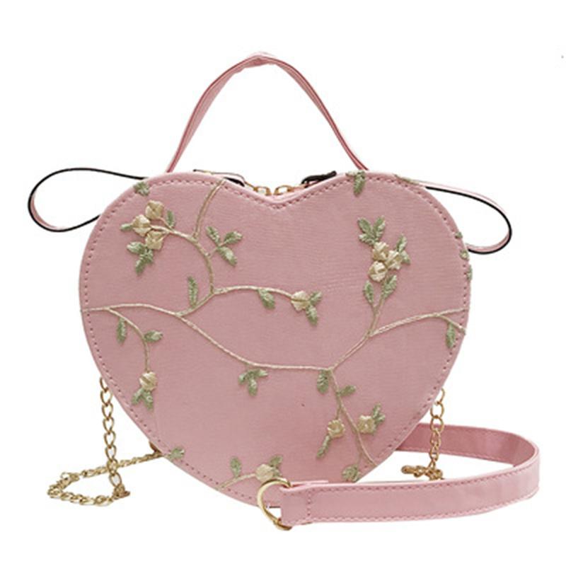 Borse rotonde a forma di cuore in pizzo dolce femminile Borse a tracolla in pelle PU di alta qualità per borse a tracolla a catena di fiori freschi da donna