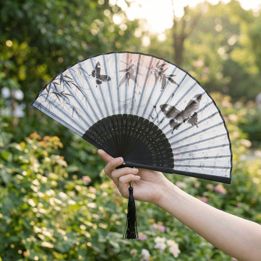 Antique Bamboo Folding Fan Ink Wash Painting Portable Fan Decorative Dance Fan  Summer Use