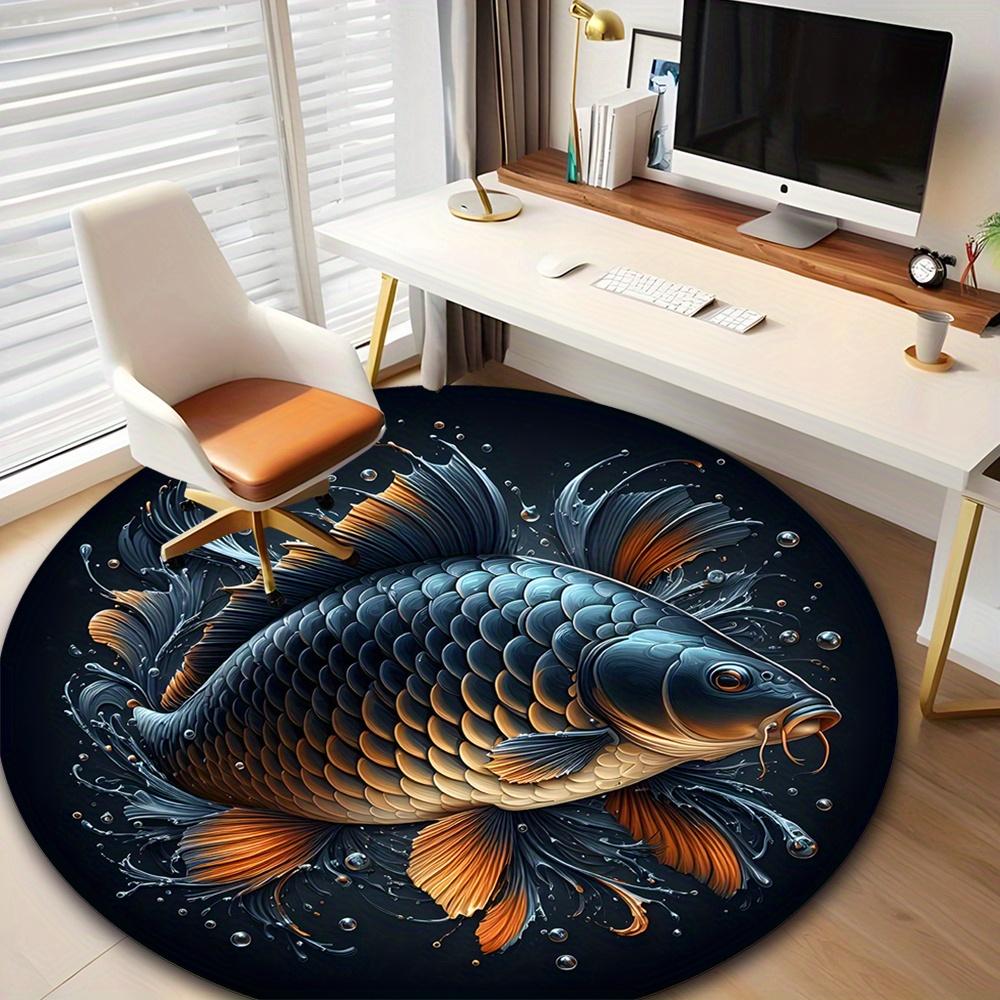 1pc Comfortable Fish Rug,Non-slip and Durable Printed Round Carpet Applicable To Office,Reading Room,Coffee Shop,Living Room and Hotel Decor