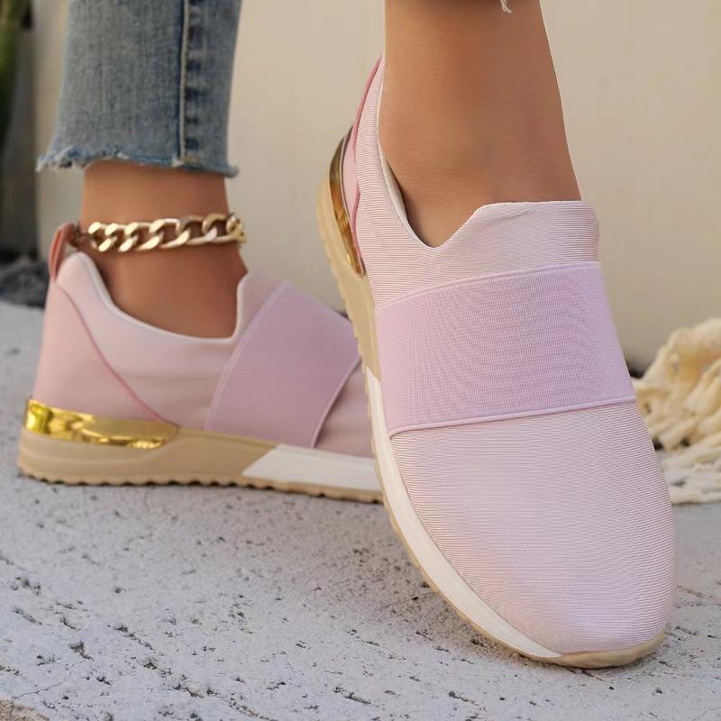 Summer Women's Elastic Mesh Surface Casuals Rubber Soft Sole Breathable Slip On Sneakers Solid Color Flat Casual Shoes for Women