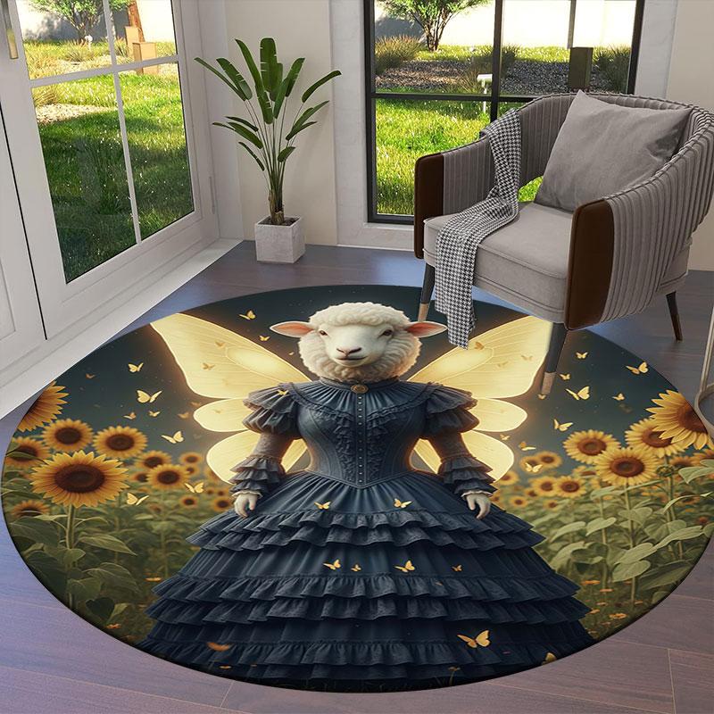 SunflowerFairy Round Area Rug,Carpet Rug for Living Room Bedroom Sofa Playroom Decor,Non Slip Floor Mat