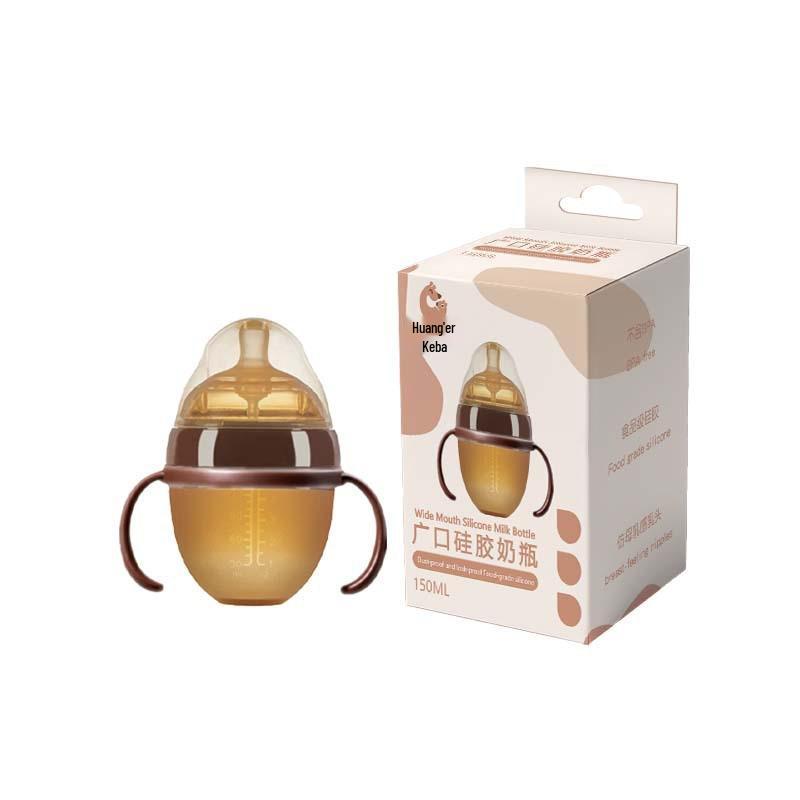 Wide-Mouth Silicone Baby Bottle with Handle, Anti-Colic, Breastfeeding Mimic, Gravity Ball for Weaning.