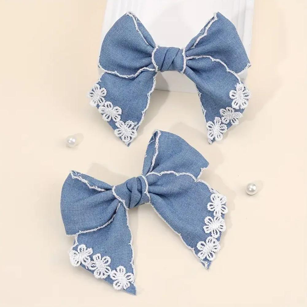 Wave Edge Denim Bow Hair Clip - Sweet Princess Girly Accessory как