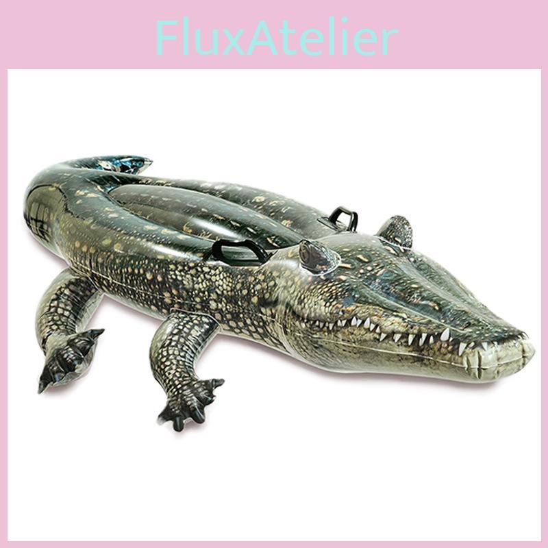 Bóia Inflável Grande de Crocodilo para Crianças Nadando Verde PVC Assento de Surfe Anel 155x80x31cm