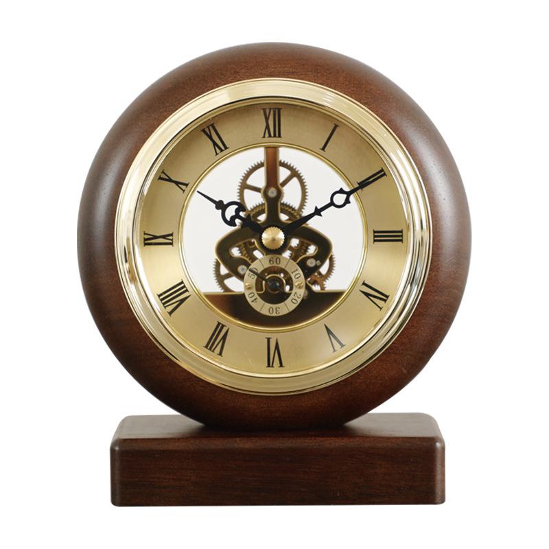 130MM Solid Wood Perspective Mantel Clock with Visible Internal Rotating Gears, Office Desk Clock