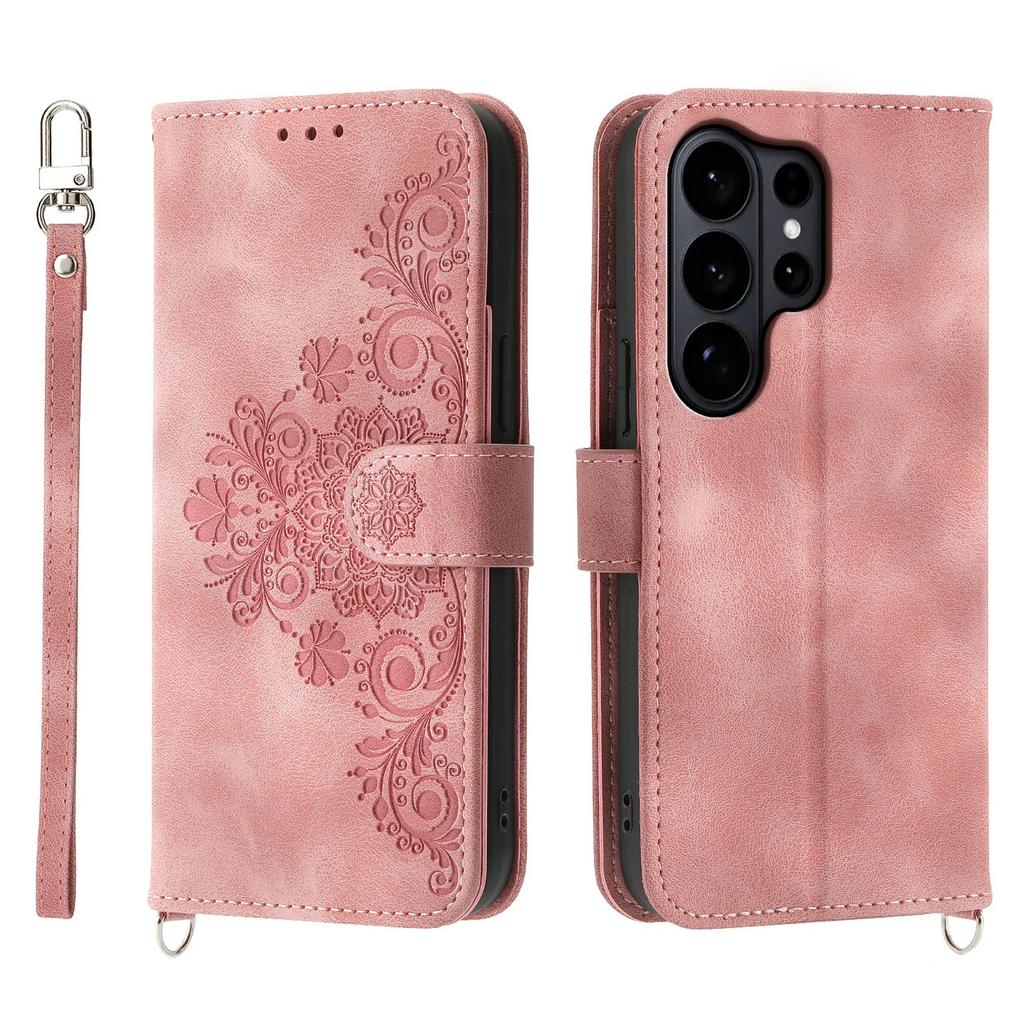 For Samsung Galaxy S26 Ultra Case Flower Pattern PU Leather Wallet Phone Cover with Strap